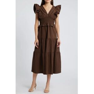 MOON RIVER Ruffle Midi Dress Large